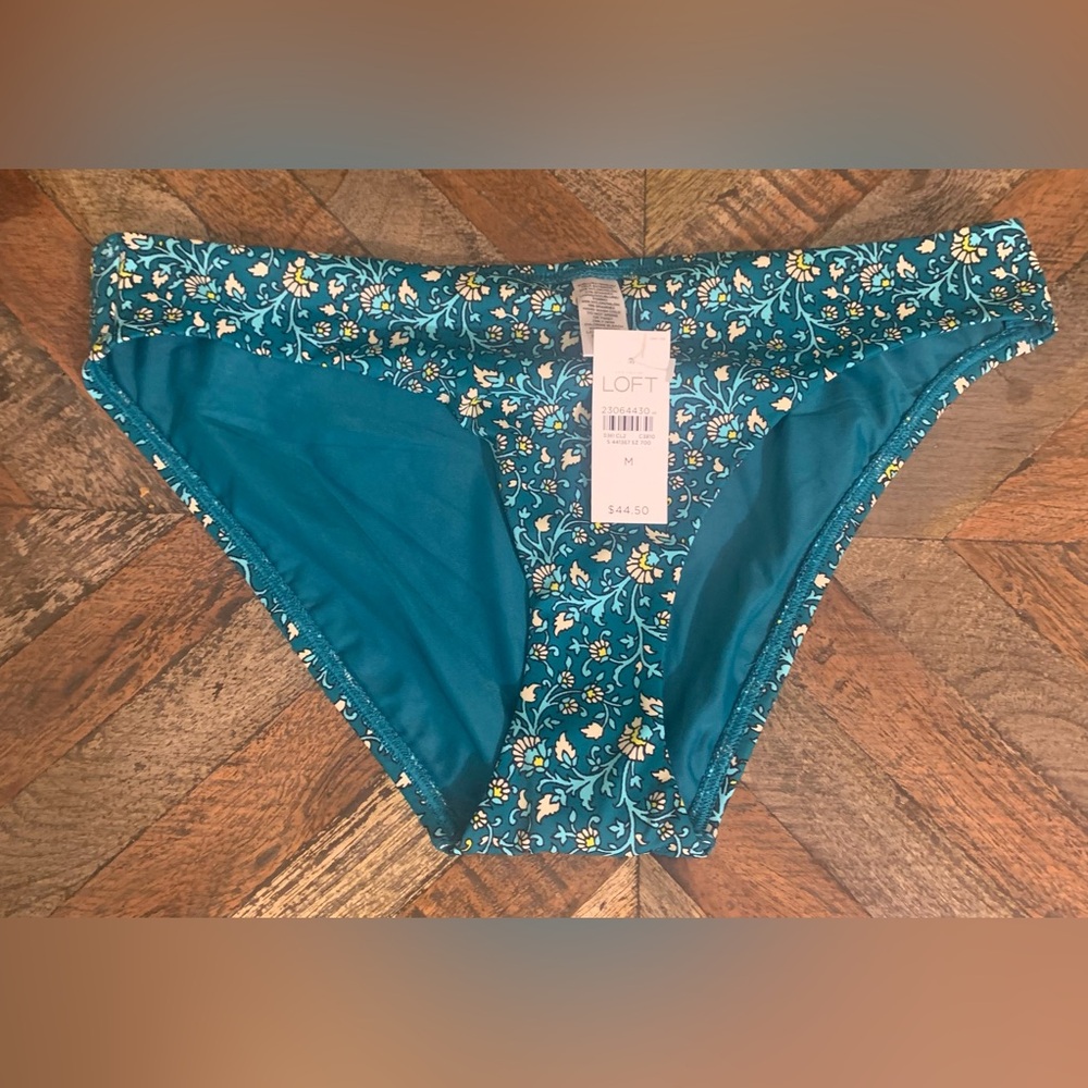 Loft bikini bottoms teal floral pallet size M . NWT